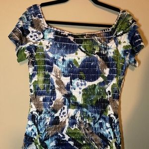 Frank Lyman Floral Short Sleeved Ruffle Top